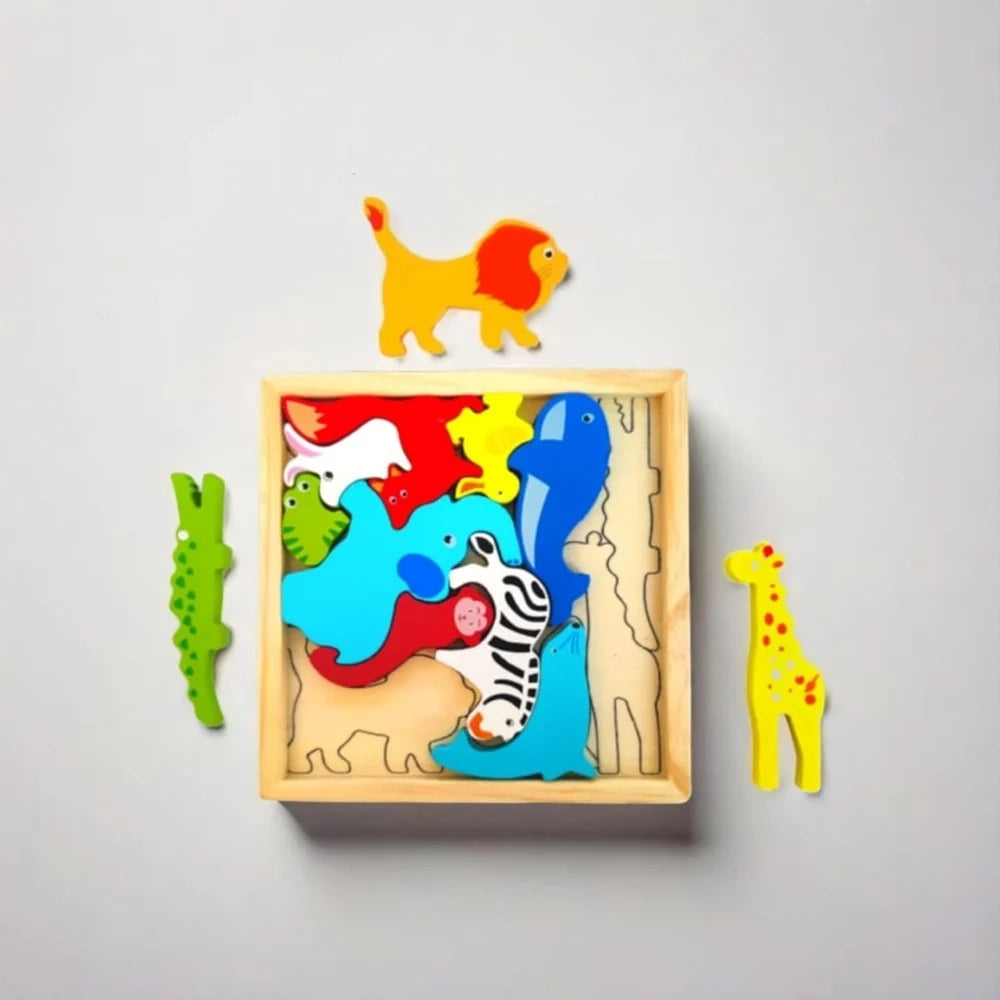 Trade Shop - Puzzle 3d A Incastro In Legno Forma Animali Per Bambini Gioco Da Tavolo Educativo 07935 -