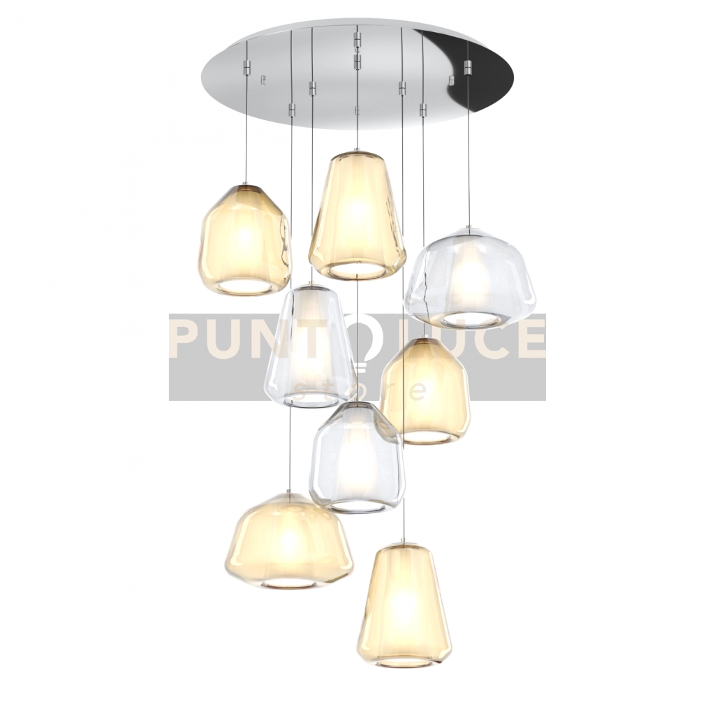 SOSPENSIONE CROMO 8 LUCI TONDA VETRI (ALPHA TR+AM) (1X BETA TR + 2X AM) (1X GAMMA TR + 2X AM) 1176CR-S8 T ABG-TA