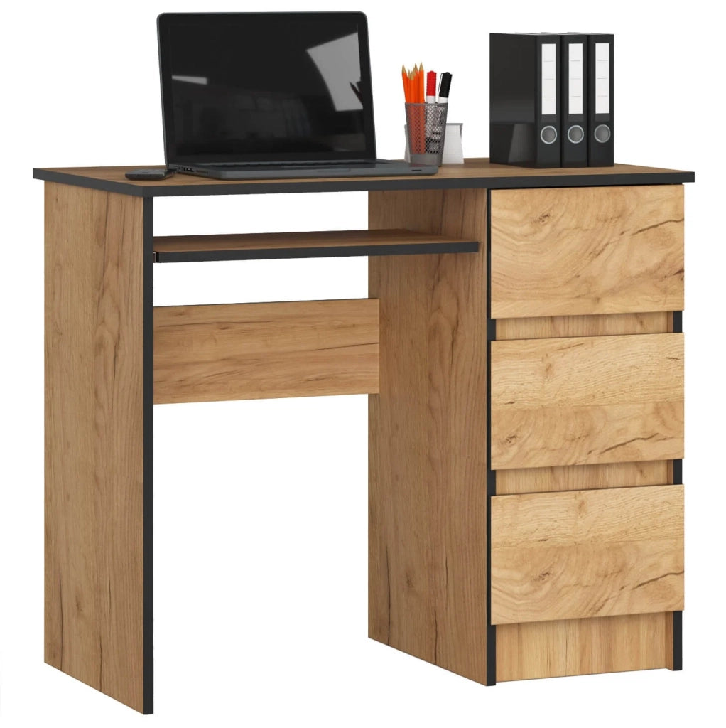 Scrivania per computer AKORD A6 Quercia Craft 90 cm 3 cassetti 90x50x77 cm Modello a destra