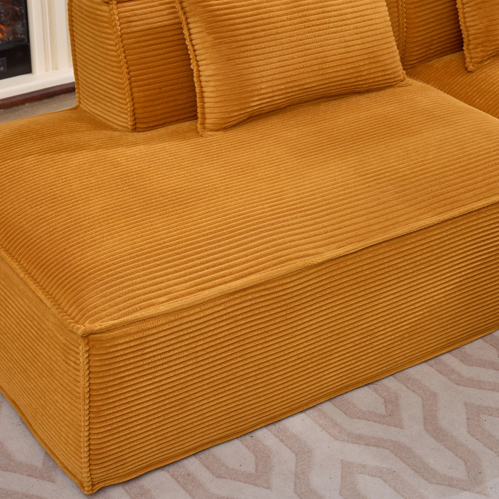 Divano Dritto 235 cm per Spazi Piccoli con Cuscini, Molle insacchettate, in Poliestere, Senape