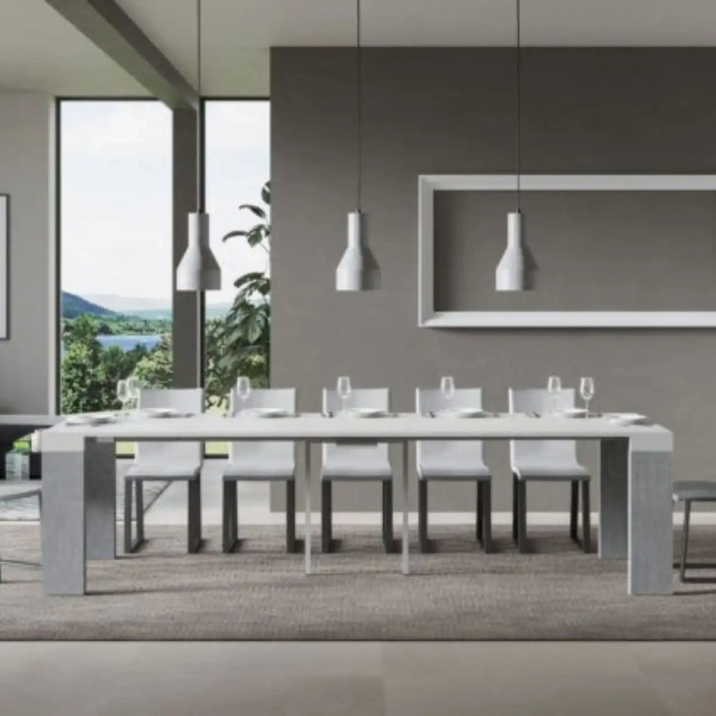 Consolle allungabile 90x40/300 cm Roxell Mix piano bianco frassino - struttura cemento
