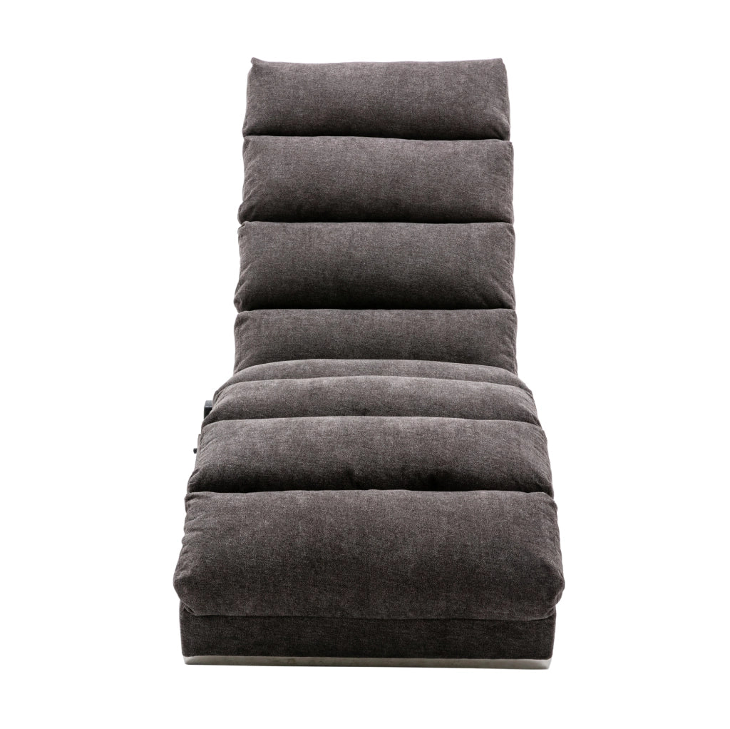 Chaise longue relax con vibrazione; schienale ergonomico 140°; in lino grigio scuro; 55x148x84 cm