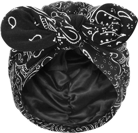 Cappello da donna con copertura di tessuto satino - Foderato in lusso - Cinturino rimovibile - Leggero e traspirante - Prevenzione della rottura dei capelli - Cintura per capelli