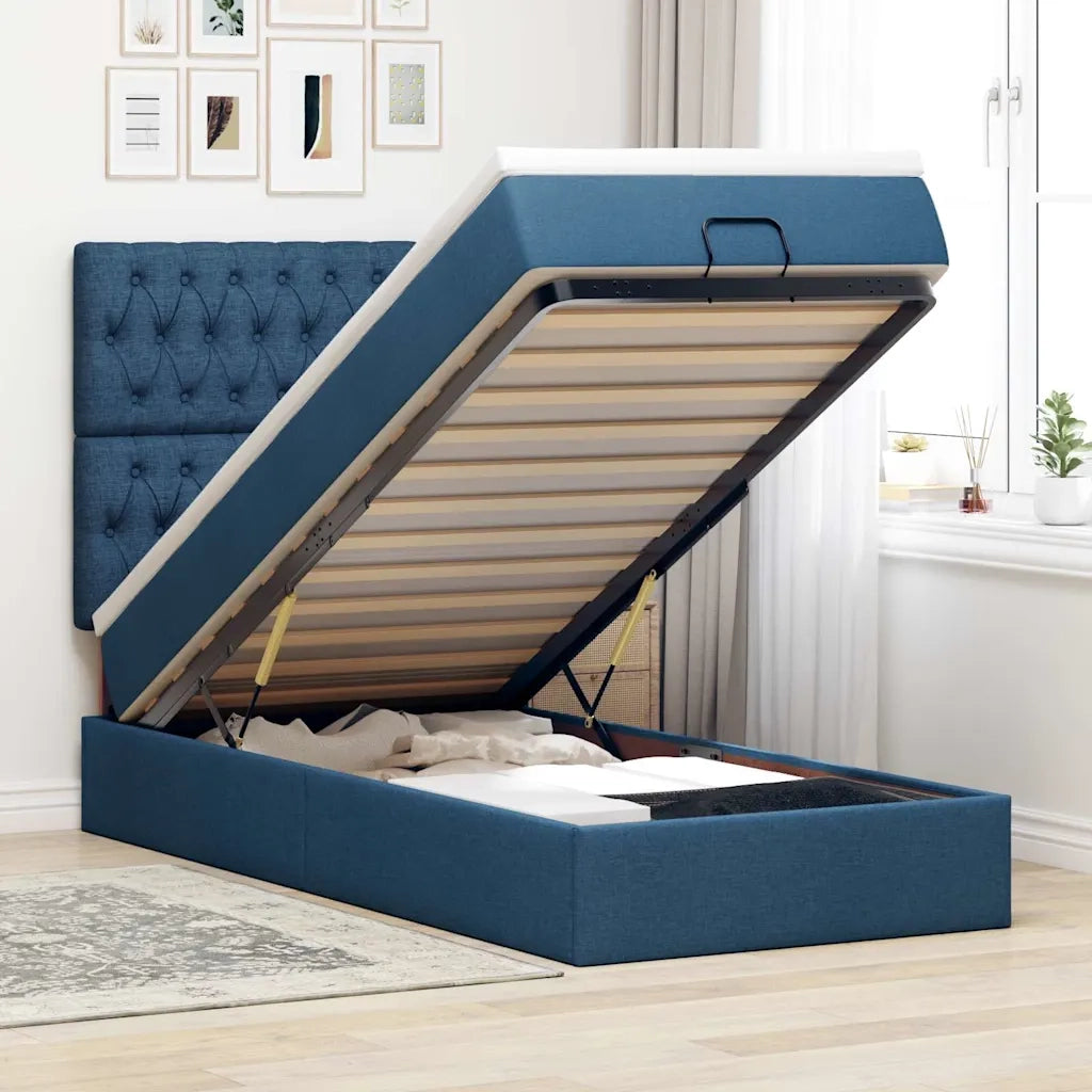 Struttura Letto Pouf con Materasso Blu 80x200 cm in Tessuto