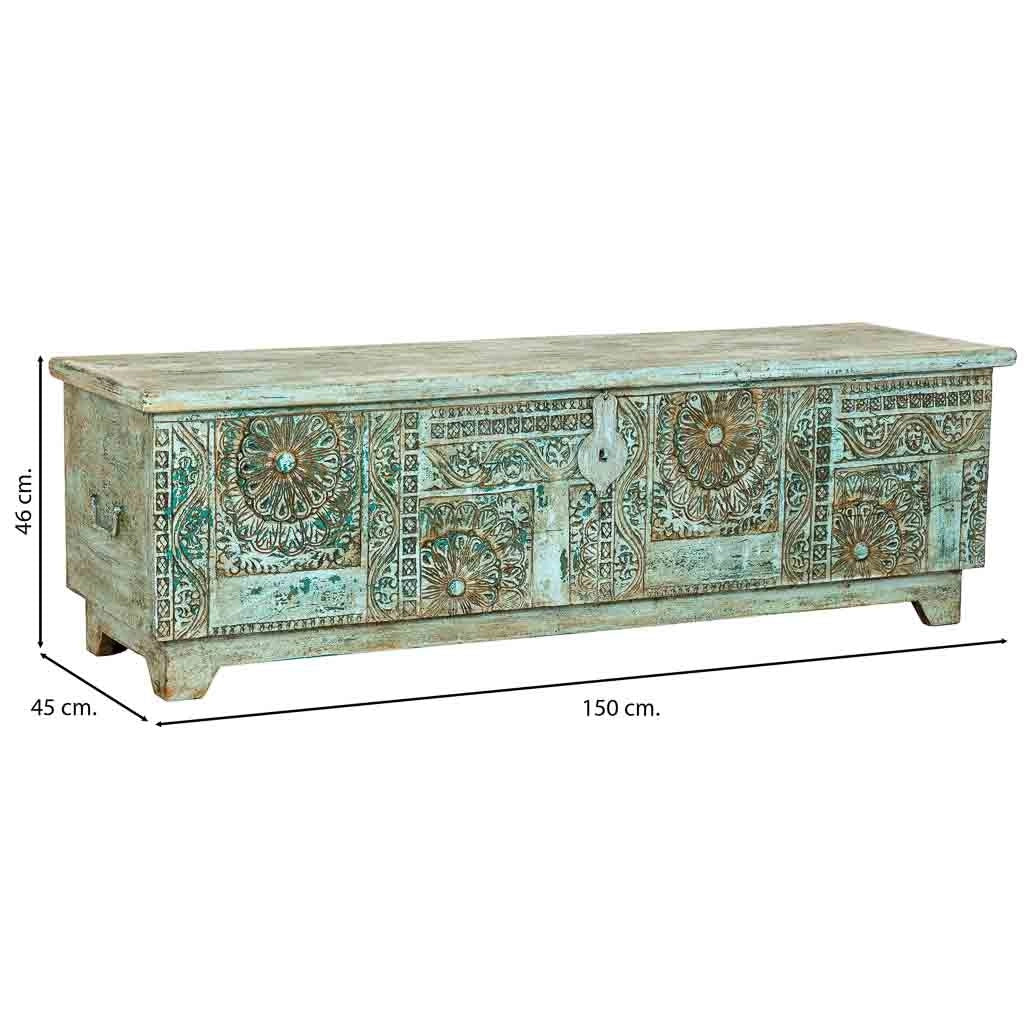 Bauletto artigianale in legno blu 150x45x46h cm