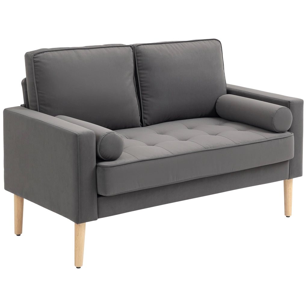 Divano 2 posti in velluto grigio ¨C Xylo ¨C 127 cm con cuscini imbottiti e schienale capitonn¨¦