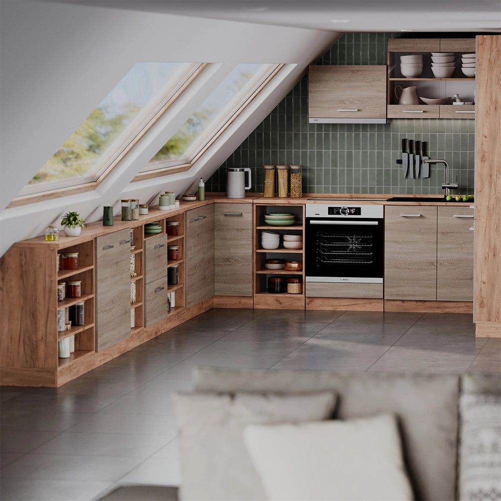 Mobile cucina sottotetto R-Line Sonoma/Rovere dorato 120 cm Set di 2 carcasse armadio profondità 60 cm Vicco