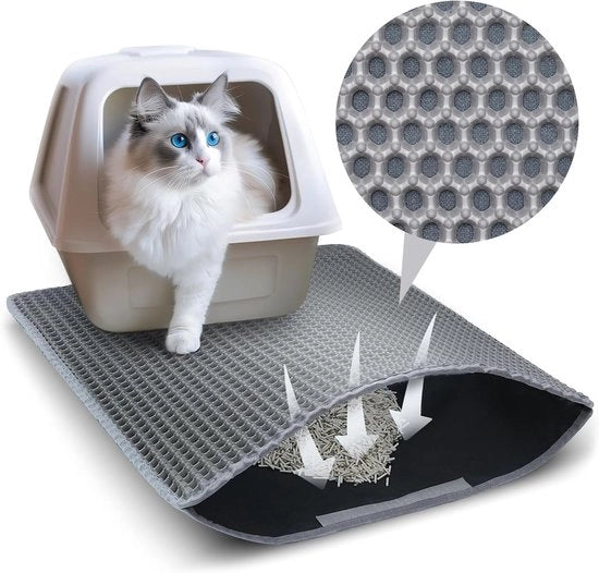 Mat per gatto - 45x30 Cm - Ricevitore di ghiaia - Impermeabile - Doppia strato - Accessori per gatto - Struttura a ghiaia - Mat per gatto protegge il pavimento dalla gomma del gatto - Grigio - 1 pezzo