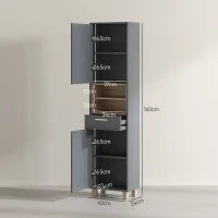 Colonna Bagno Moderna con Cassetto e Armadietti in Legno e Lega di Alluminio, 40x24x160 cm, Grigio