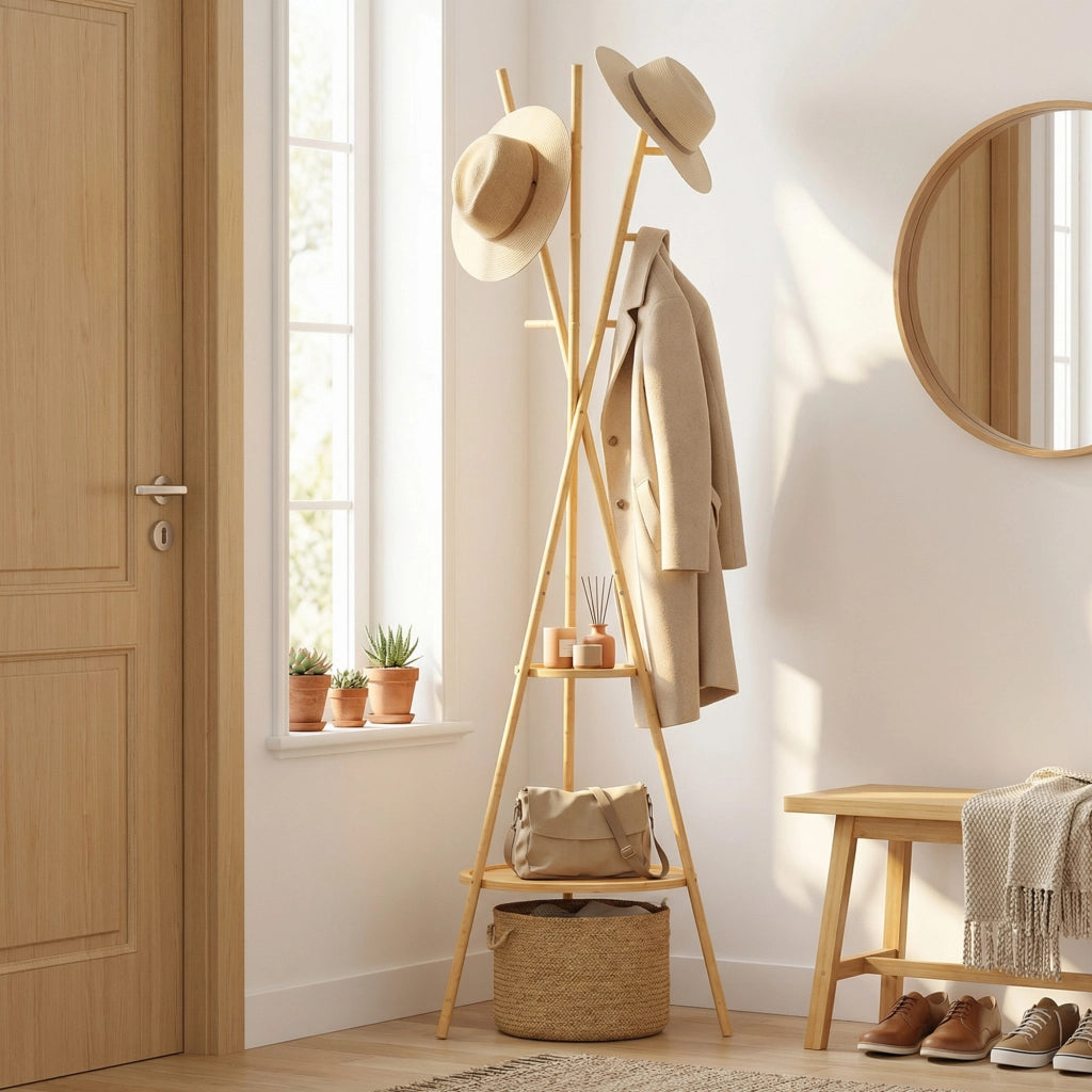 Appendiabiti in Bamb¨´ con Ripiani e Ganci ¨C Zephmum ¨C 58,5x58,5x176 cm Colore Naturale