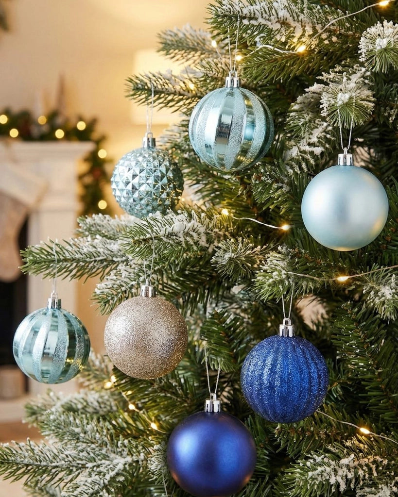 Set di 96 palline di Natale in plastica Decorazioni da appendere all'albero di Natale Stile classico tradizionale Blu