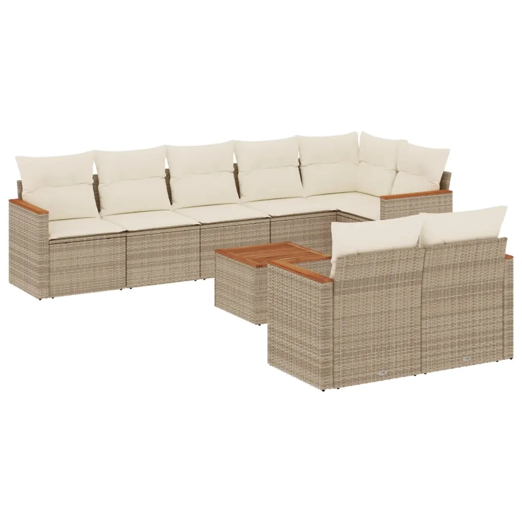 Set Divano da Giardino 9 pz con Cuscini Beige in Polyrattan