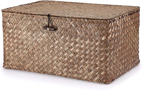 Cestino multifunzionale decorativo in rete di giunco di mare - rettangolare per bagno e scrivania - decorativo e multifunzionale - modello L