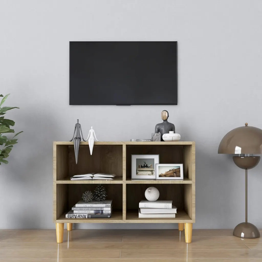 Mobile TV con Gambe Legno Massello Rovere Sonoma 69,5x30x50 cm 805926