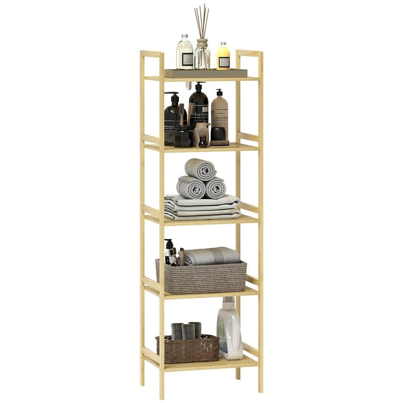 SCAFFALE BAGNO A 5 RIPIANI REGOLABILI IN ALTEZZA IN BAMBÙ 43.5X31.5X142 CM LEGNO NATURALE