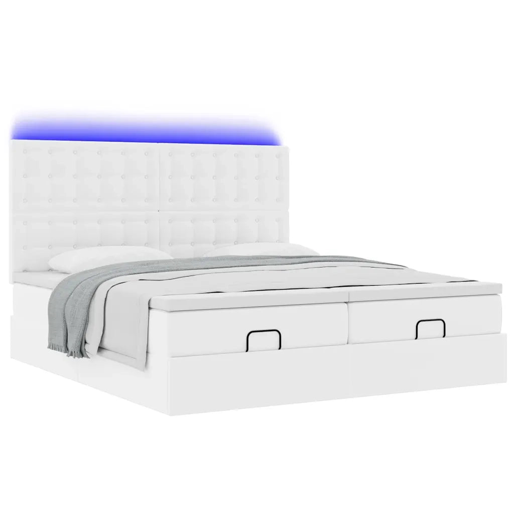 vidaXL Pouf Letto con Materassi e LED Bianco Puro 160x200cm Similpelle