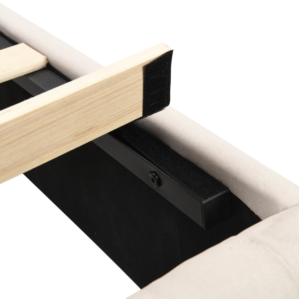 Letto imbottito 90x200 cm con rete a doghe, rivestimento in lino, testiera capitonné, beige