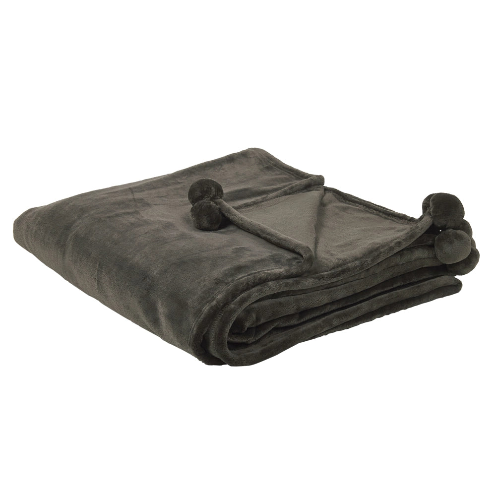 Coperta grigia copriletto 200 x 220 cm con pon pon morbido copriletto plaid