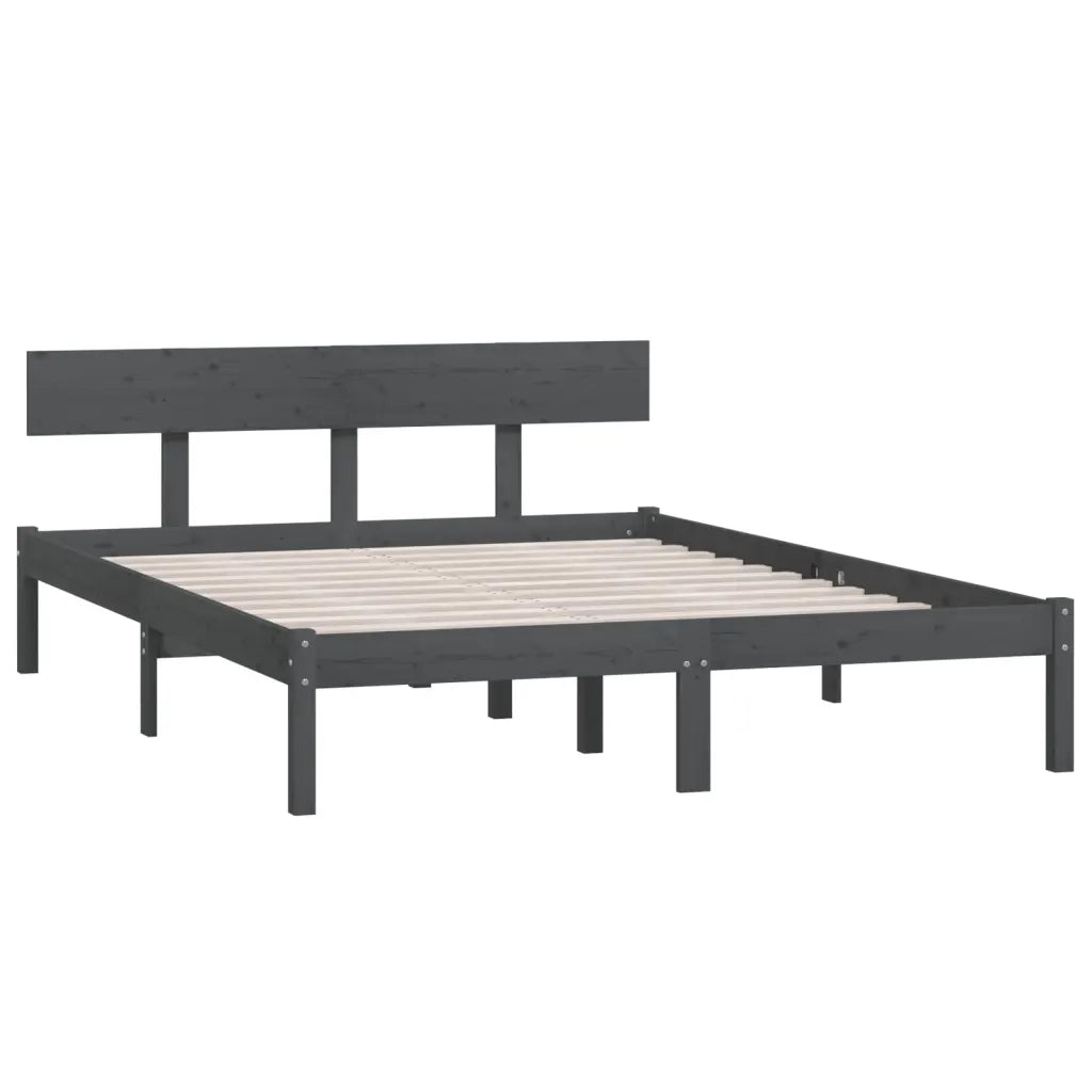 Letto matrimoniale | Letto per adulti | Giroletto Grigio in Legno Massello di Pino 200x200 cm