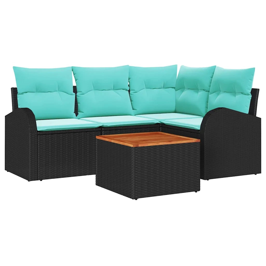 Set Divano da Giardino 5 pcs Nero e Turchese polyrattan 3356247