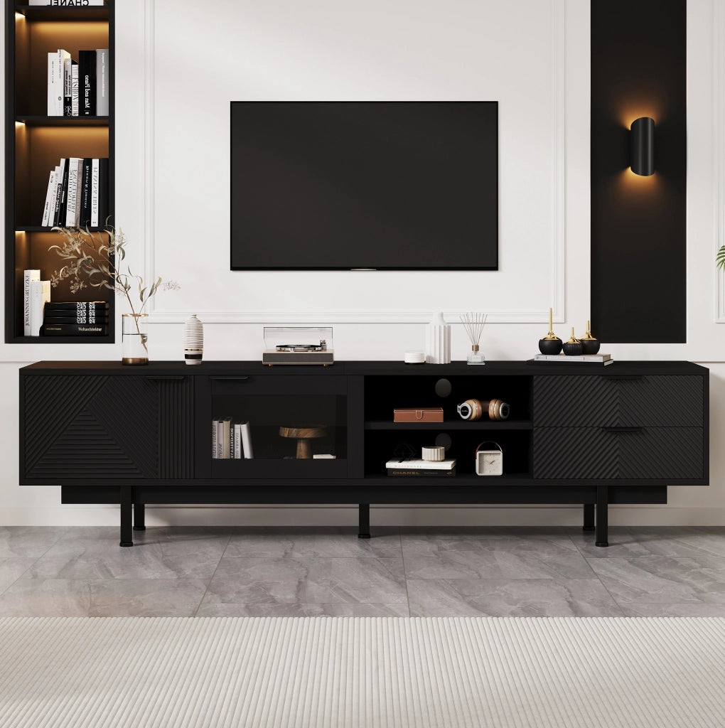 Mobile TV nero 200 cm con 2 ante, 2 cassetti e vetro