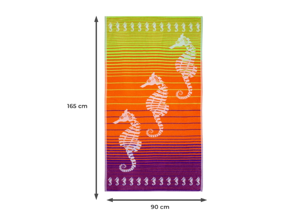 Telo Mare Jacquard Spugna Asciugamano Spiaggia Disegno Love Sea Horse - Telo Mare - Arancio