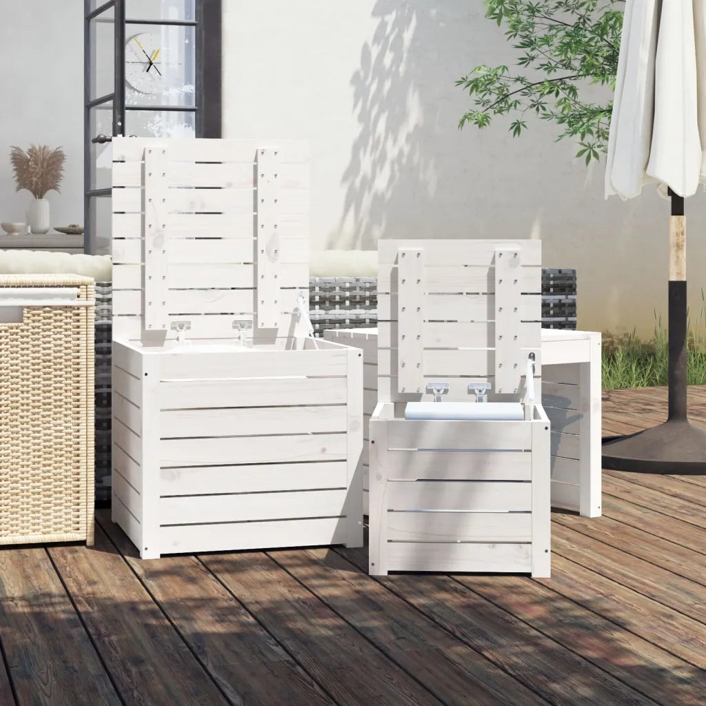 Set Cassette da Giardino 3 pz Bianco in Legno Massello di Pino
