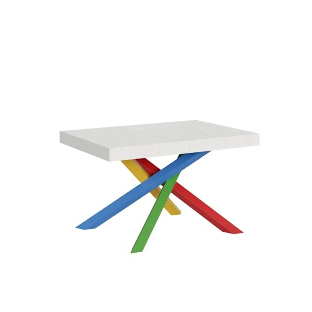 Tavolo allungabile 140/400x90 cm Volantis colore bianco frassino gambe multicolore 4/B