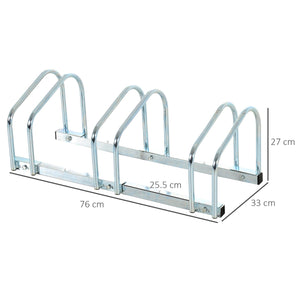 Rastrelliera Porta Biciclette 3 Posti 76x33x27 cm in Acciaio Argento