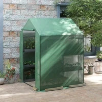 Serra da Giardino con Scaffali, Copertura in PE e Porta Avvolgibile, 143x138x190 cm, Verde