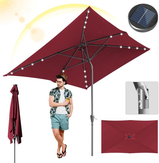 Parasole esterno da 2x3 m con illuminazione LED - Struttura in acciaio robusta e protezione UV, rosso