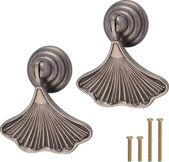 Maniglie a forma di foglia di ginkgo, 2 pezzi maniglioni a grappolo antichi in nickelellastico, maniglia di carico con foro singolo in acciaio inox per armadio, armadio, guardaroba
