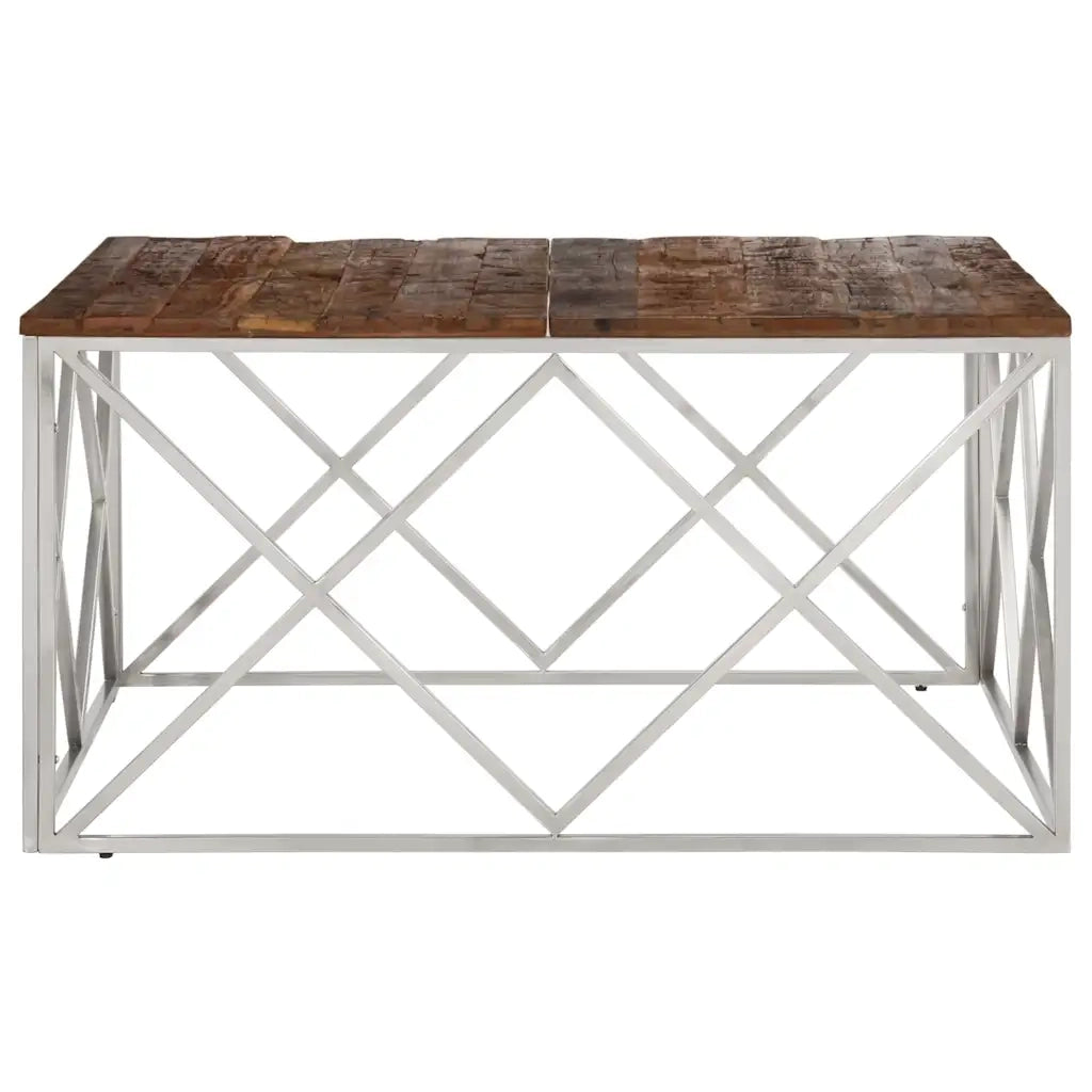 Tavolino Salotto Argento Acciaio Inossidabile e Legno Massello 349981