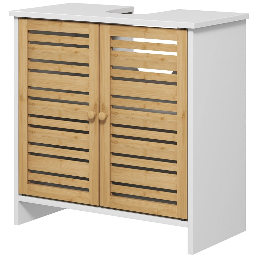 Mobiletto sottolavabo 2 ante ripiano regolabile ¨C zephmum ¨C bianco bamb¨´ 60x30x60 cm