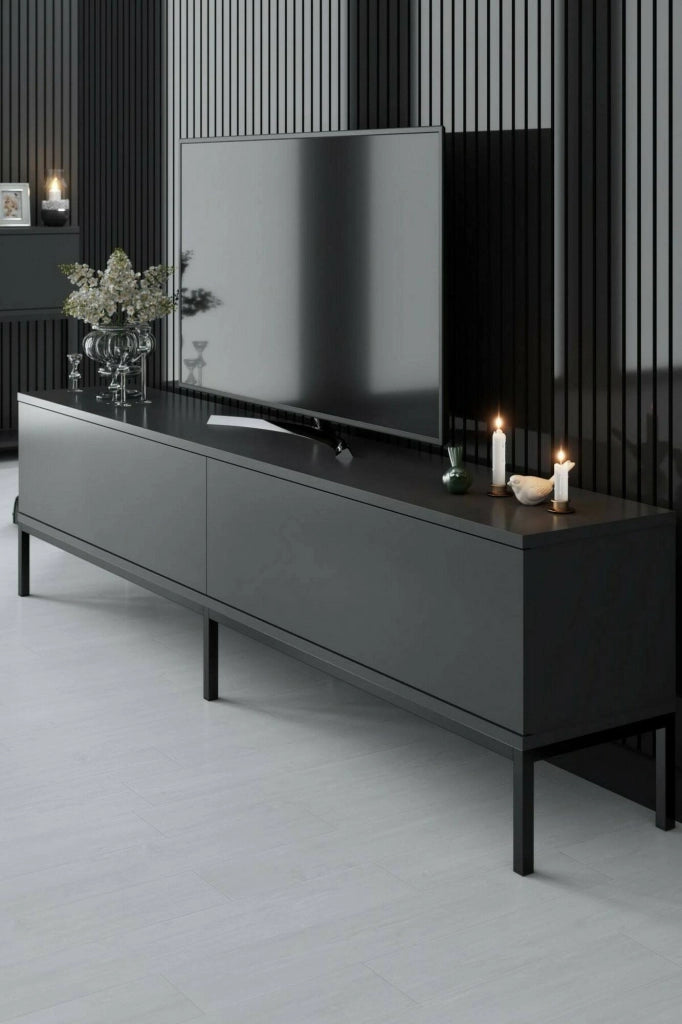 Espero, Mobile Porta tv Cassetti, 180x30x47h cm Nero Antracite