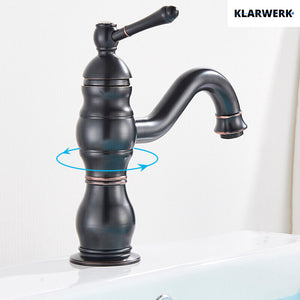 NALA | Rubinetto da bagno basso vintage Gastro nero spazzolato |. Rubinetto per lavabo retrò premium in acciaio inossidabile piccolo |