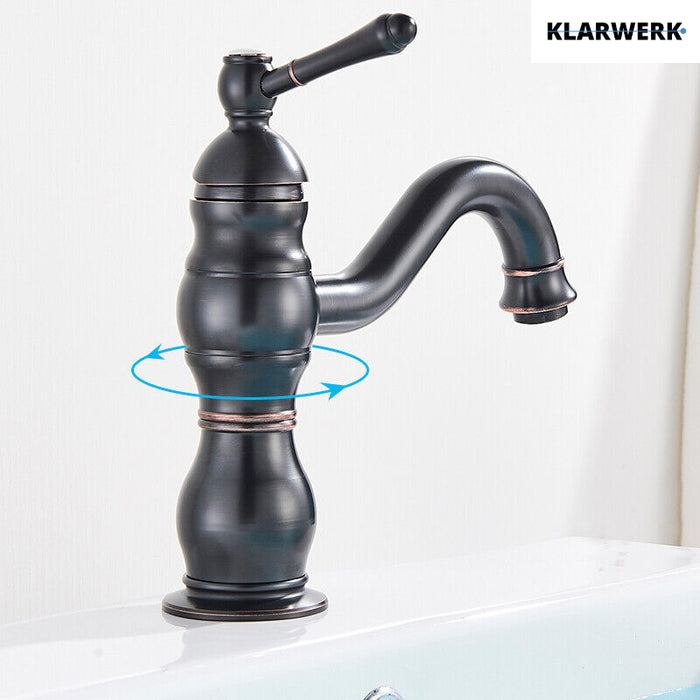 NALA | Rubinetto da bagno basso vintage Gastro nero spazzolato |. Rubinetto per lavabo retrò premium in acciaio inossidabile piccolo |