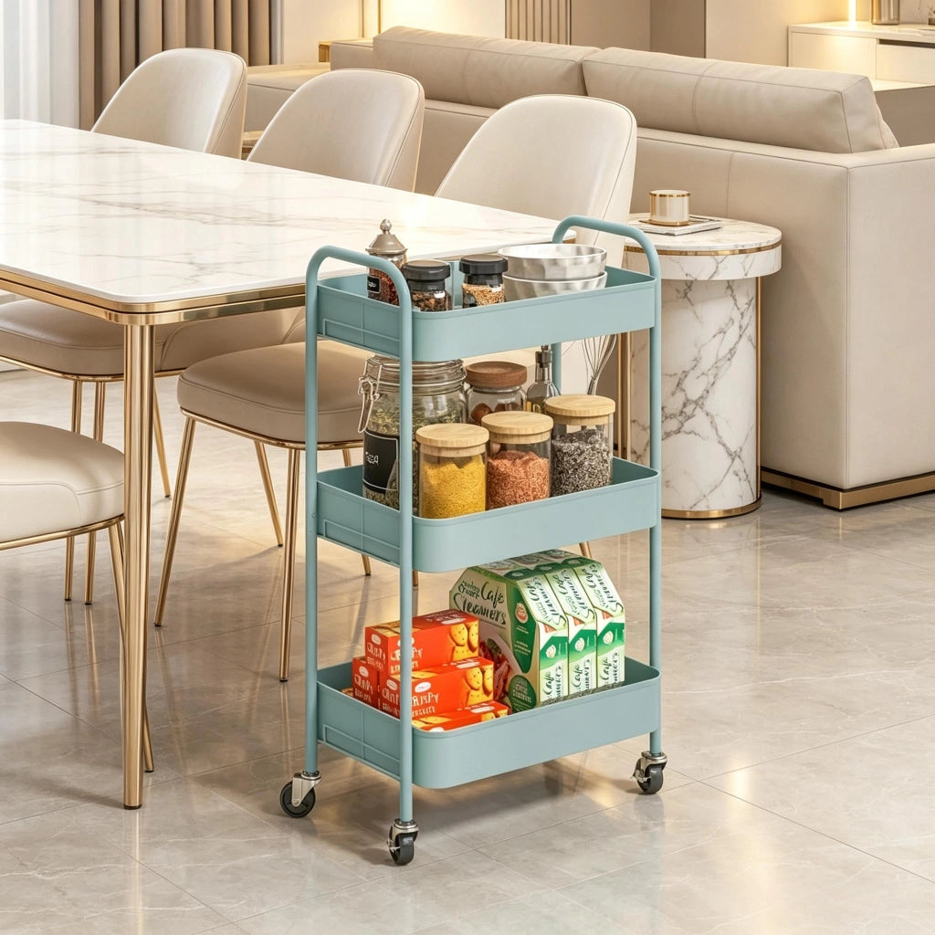 CARRELLO DI SERVIZIO 45 x 30,6 x 79 cm in acciaio azzurro