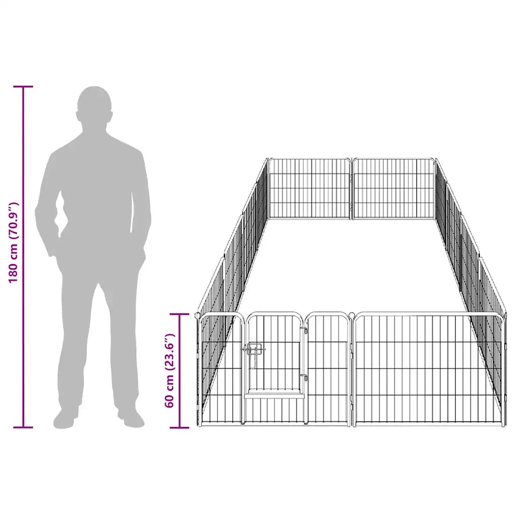 Box per Cani con 12 Pannelli in Acciaio 80x60 cm Nero cod mxl 48654