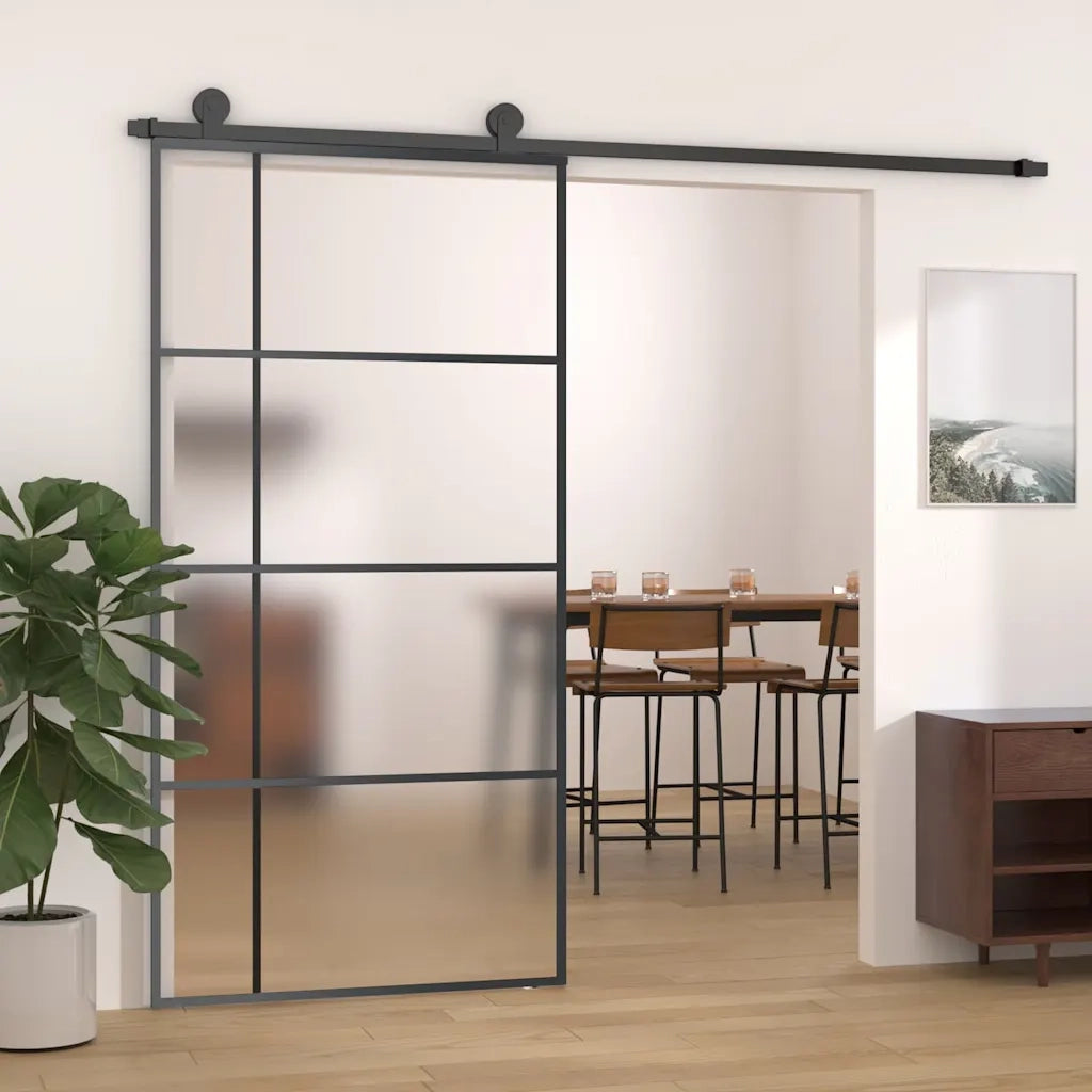 Porta Scorrevole in Vetro ESG e Alluminio 102,5x205 cm Nera 151687