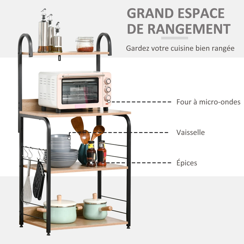 Scaffale cucina micro-onde ¨C Xylo ¨C 3 ripiani legno naturale metallo nero