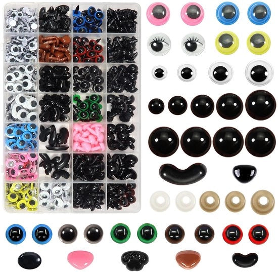 Set di occhi sicuri 904 pezzi - Occhi sicuri per bambole - Farcitura per bambole - Chiavi a vite - Occhi adesivi - Set di creatività per attività manuali - Occhi per bambole