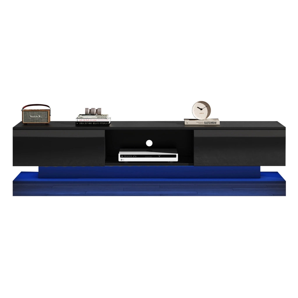 Mobile TV 160 x 35 x 40;5 cm con LED controllabili tramite app; 2 cassetti; nero lucido