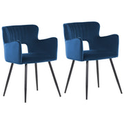 Set di 2 sedie da pranzo velluto blu marino braccioli schienale intagliato gambe in metallo moderna industriale