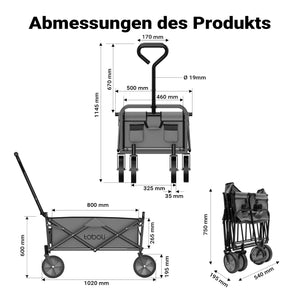 Toboli Carretto a mano pieghevole, max 100 kg, tessuto impermeabile grigio, Carrello spiaggia