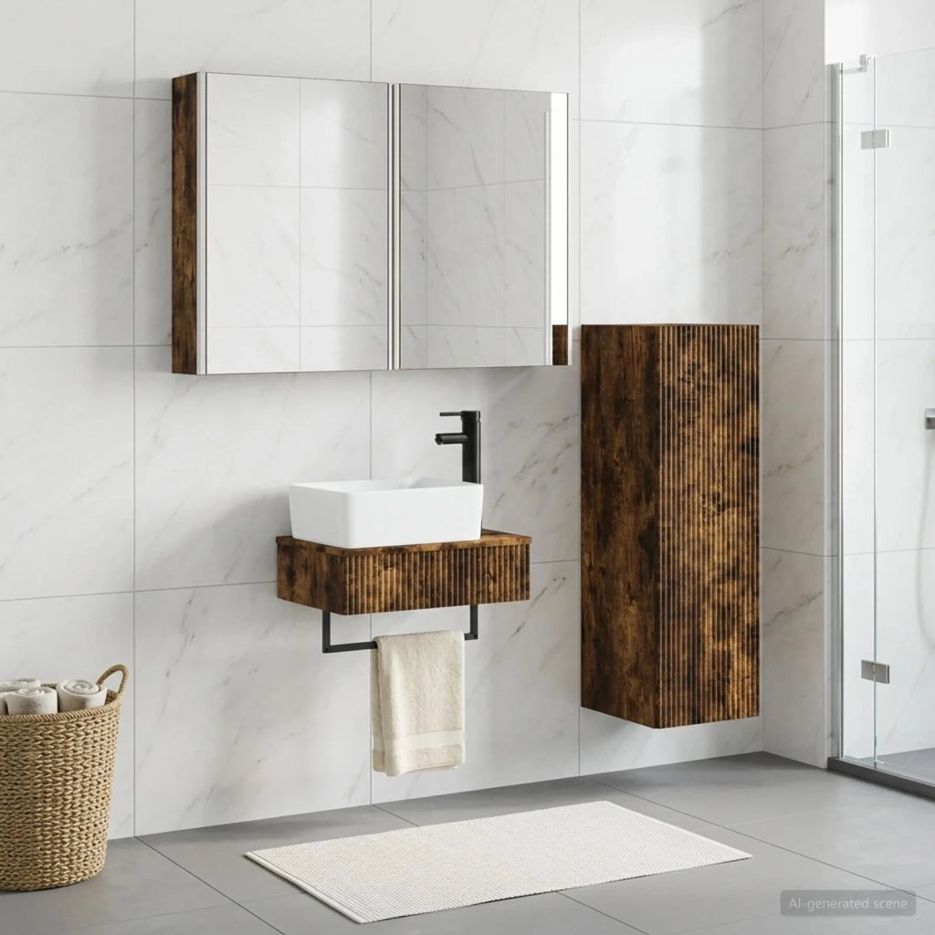Set di mobili per il bagno 4 pz Rovere Fumo 3407403