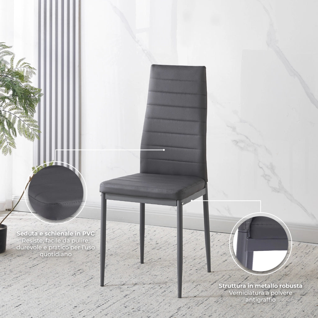 Set Sedie da Pranzo 4 o 6 Pezzi, Sedie Moderne Imbottite per Cucina Soggiorno Sala da Pranzo, Facile Montaggio con Gambe Robuste, Rivestimento in Pelle Sintetica  Grigio - 6 Pezzi