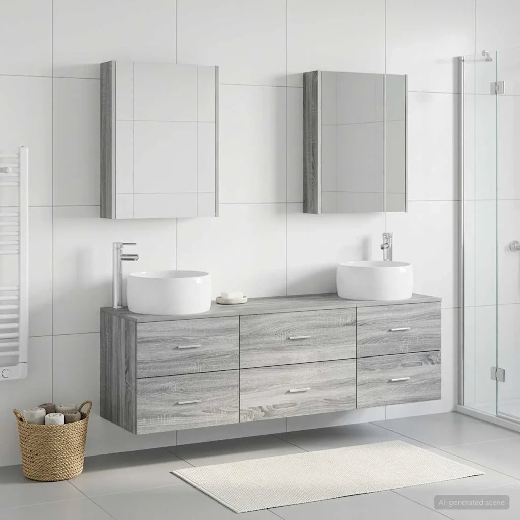 Set di mobili per il bagno 5 pcs Sonoma grigio 3407012