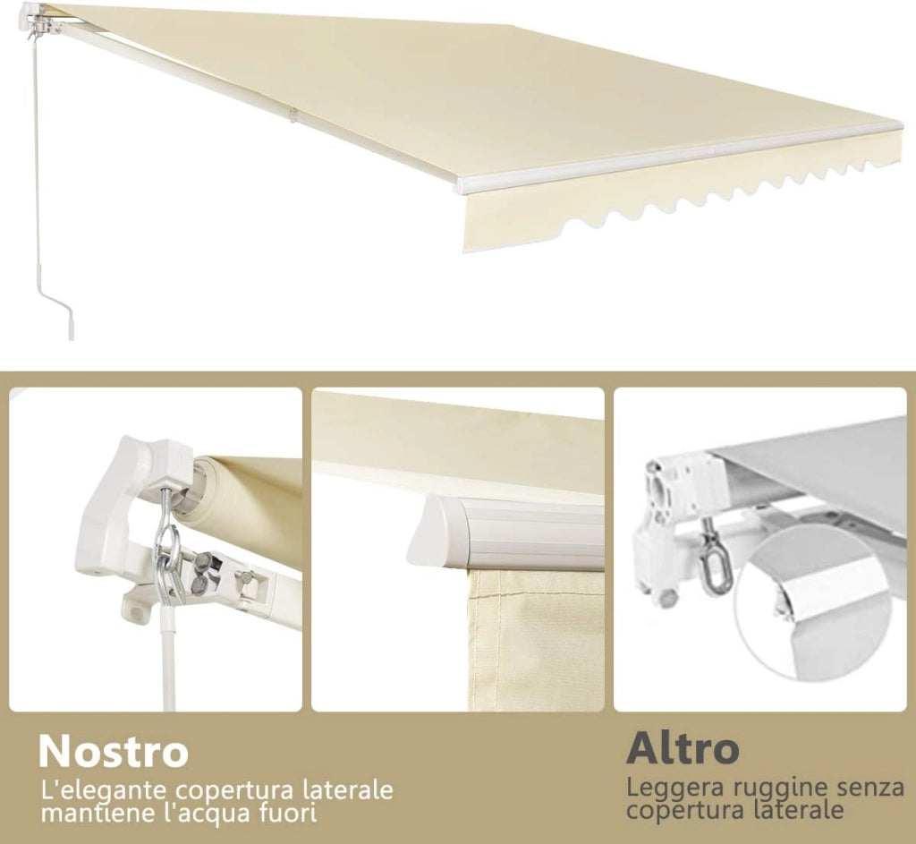 Tenda da Sole per Esterno Avvolgibile 4 x 2,5 m, Tenda da Sole a Bracci Estensibili con Telaio in Alluminio, Tettuccio Resistente al Sole e Impermeabile e Manovella (4 x 2,5 M, Beige)