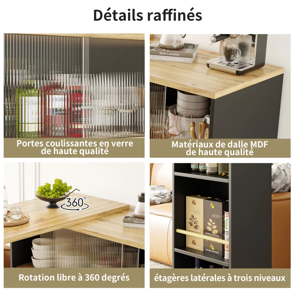 Isola da cucina girevole 360° 90x45x100 cm in MDF nero con contenitore